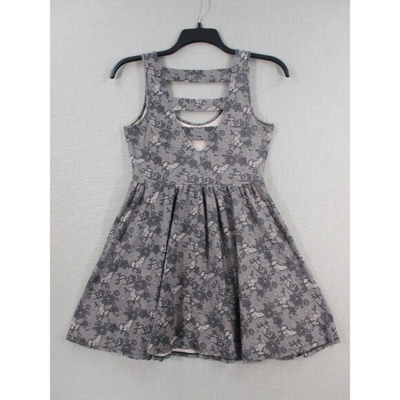 Hot Topic Gray Floral Lace Skater Dress With Cutout Back Design Size M - Picture 10 of 13